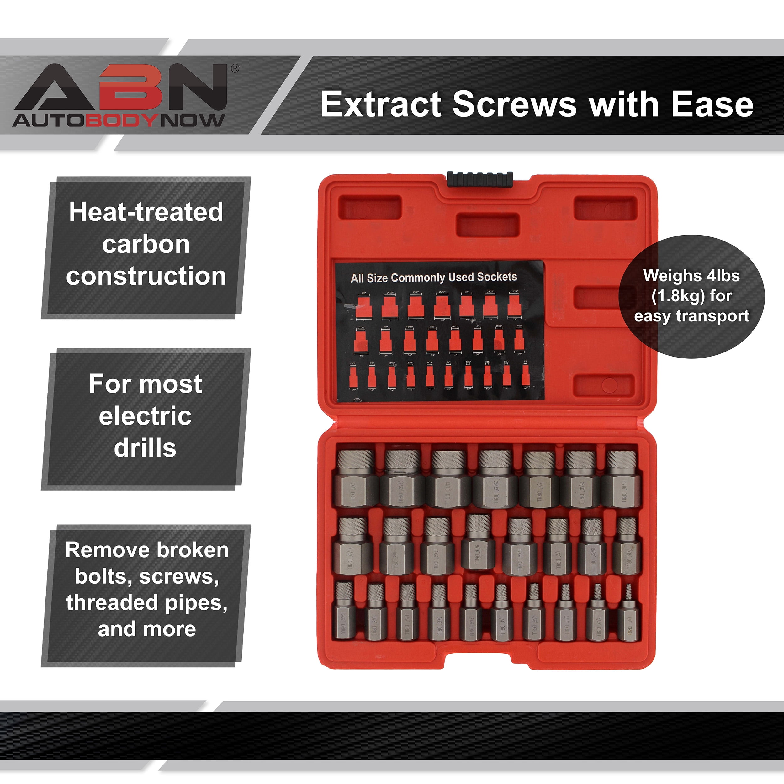 ABN Screw Extractor Set 25pc Stripped Screw Remover Damaged Bolt Extraction  Kit 