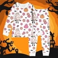 thumbnail image 2 of Glisme Halloween Toddler Boys Outfit Set Cute Ghost Print Long Sleeve Round Neck Sweatshirt With Pants Set Boys Autumn Daily Comfortable Outfit Size 4-5 Years White, 2 of 3