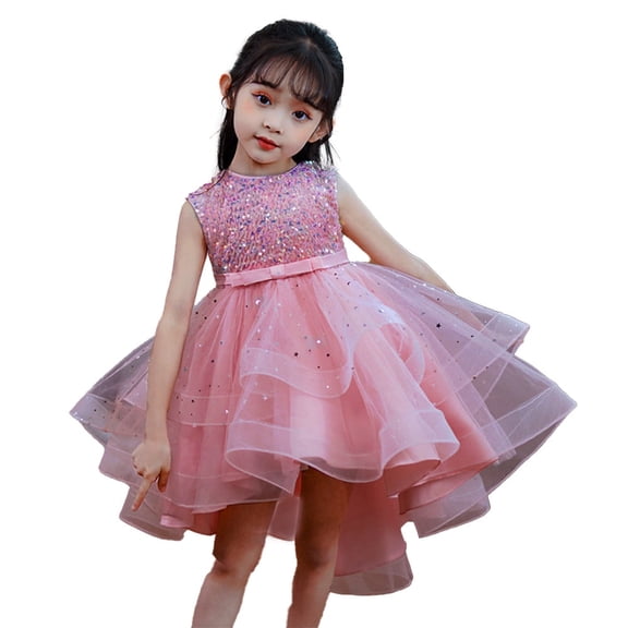 Petal Princesses Sequin Girls Party Dress Kids Sleeveless Lace Gown Birthday Clothes