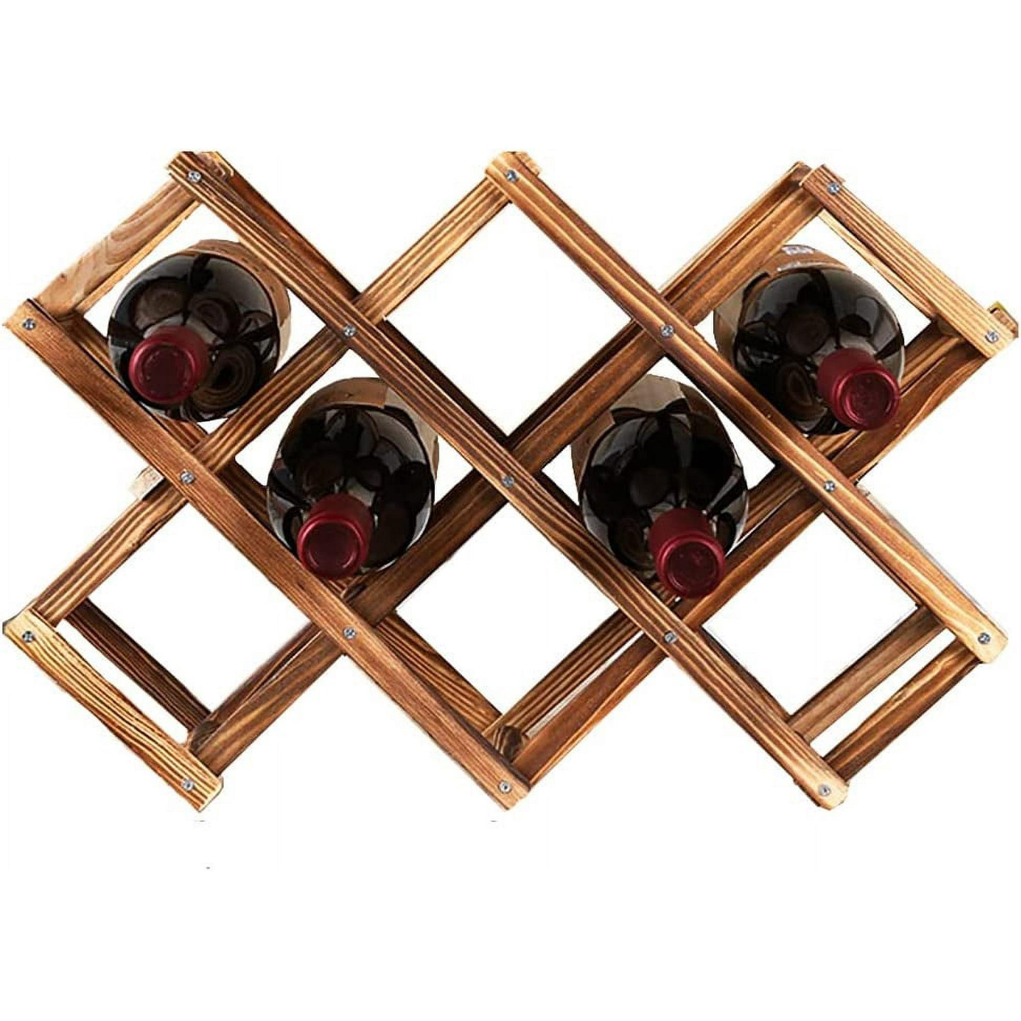 LAICAIW Wine Rack Wood Wine Storage Racks Countertop 10 Bottle Wooden Stackable Wine Cellar Racks Foldable Tabletop Free Standing Wine Bottle Stand