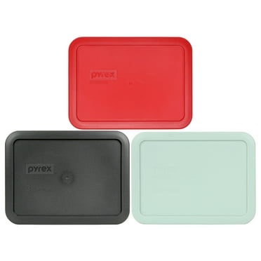 Pyrex 7210-PC (1) Poppy Red, (1) Charcoal Grey, and (1) Muddy Aqua Food Storage Replacement Lid
