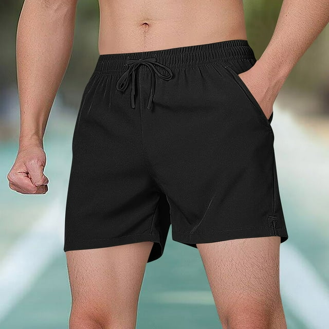 pstuiky Pantalones cortos para hombre, Pantalones cortos deportivos de entrenamiento físico de color sólido para hombre, transpirables, con bolsillos, estilo crop top
