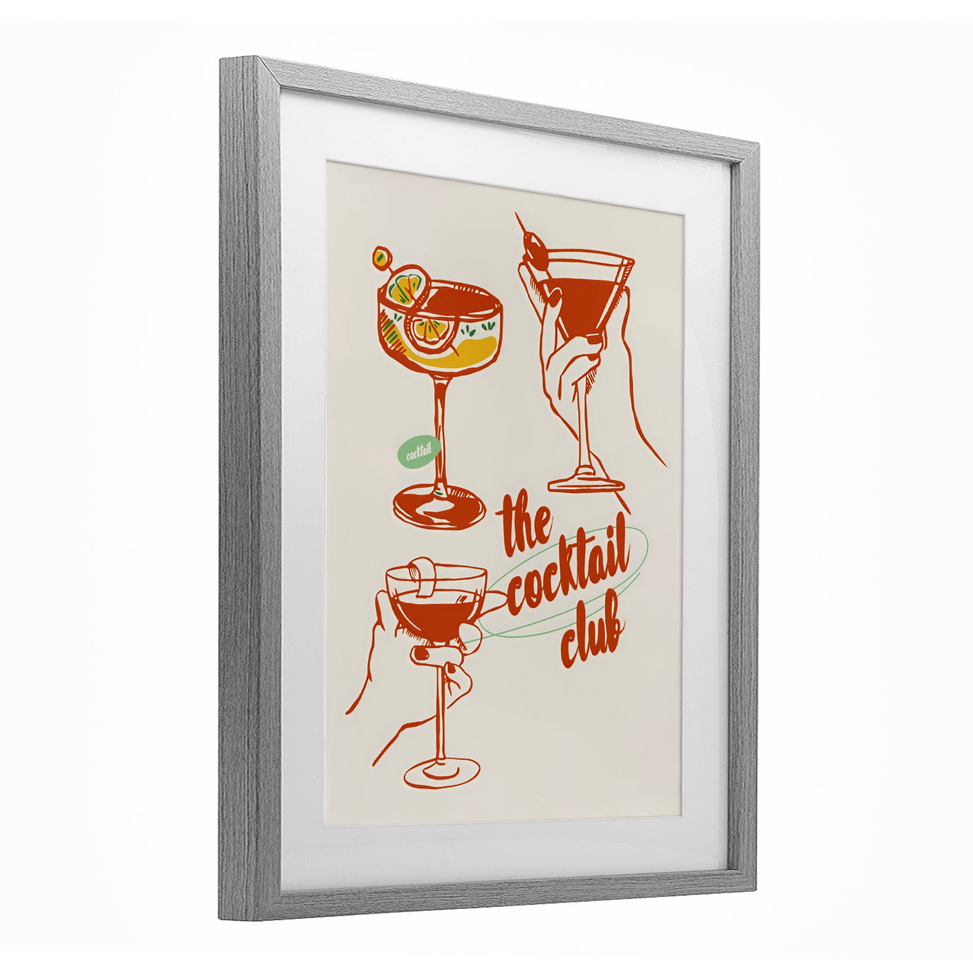 Stupell Industries Cocktail Club Toasting Glasses Gray Framed Print Under Glass, design by The Prints Vibe