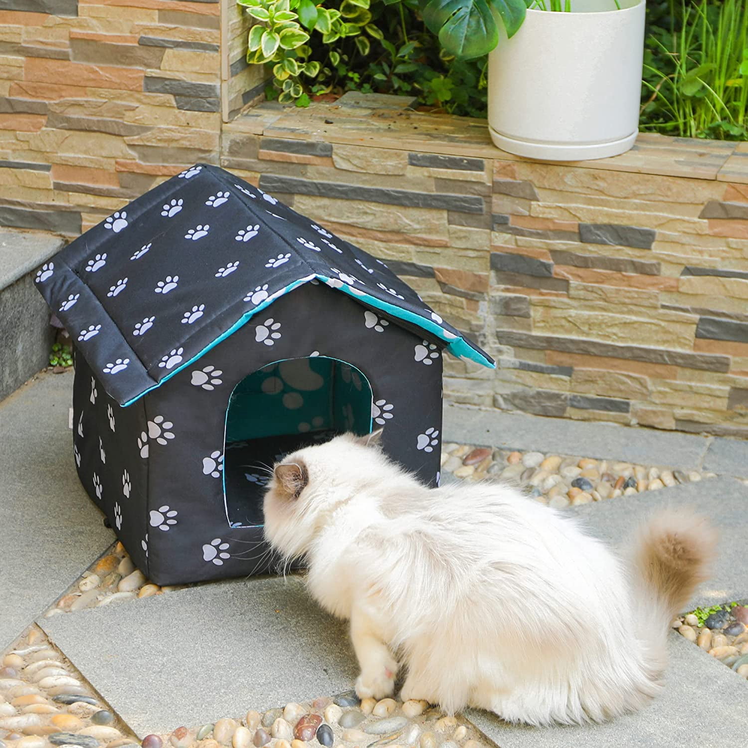 Outdoor Feral cat House for Winter Cats Insulated Waterproof Warm Weatherproof cat Bed Small Dog Kennel,Black Rectangle
