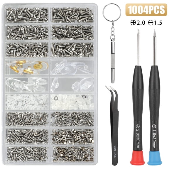 DISEN Eyeglass Repair Kit, Precision Glasses Screws and Nuts, Nose Pads Set with Tweezer, for Spectacles, Watch, Clock