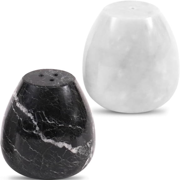 Elborse Marble Salt and Pepper Shakers 2.3" inches Black & White Set of 2 Spice Containers, Seasoning Shaker Jars for Kitchen Counter
