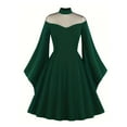 thumbnail image 2 of IROINNID Long Sleeve Dress for Women Hallow Dress Half High Collar Neck Solid Long Sleeve Dress Savings,Green, 2 of 7