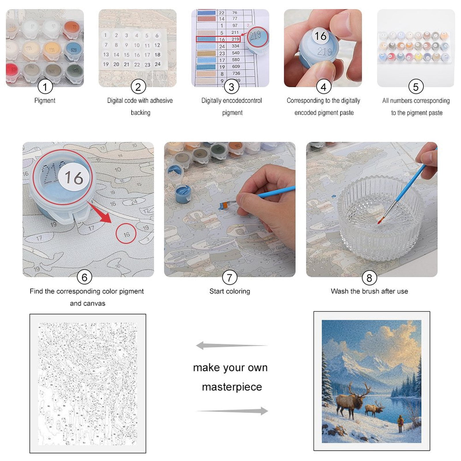 Paint by Numbers Kit for Adults, Snowy Mountain Elk Reflection Paint by Numbers, Easy Paint by Numbers Kit for Adults Beginner, DIY Adult Paint by Number Kits on Canvas, 12x16in Home Decor