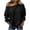 Black, variant on Women's Off Shoulder Top Waffle Knit Oversized Long Sleeve Pullover with Front Pocket Casual Daily Wear Relaxed Cozy Fit