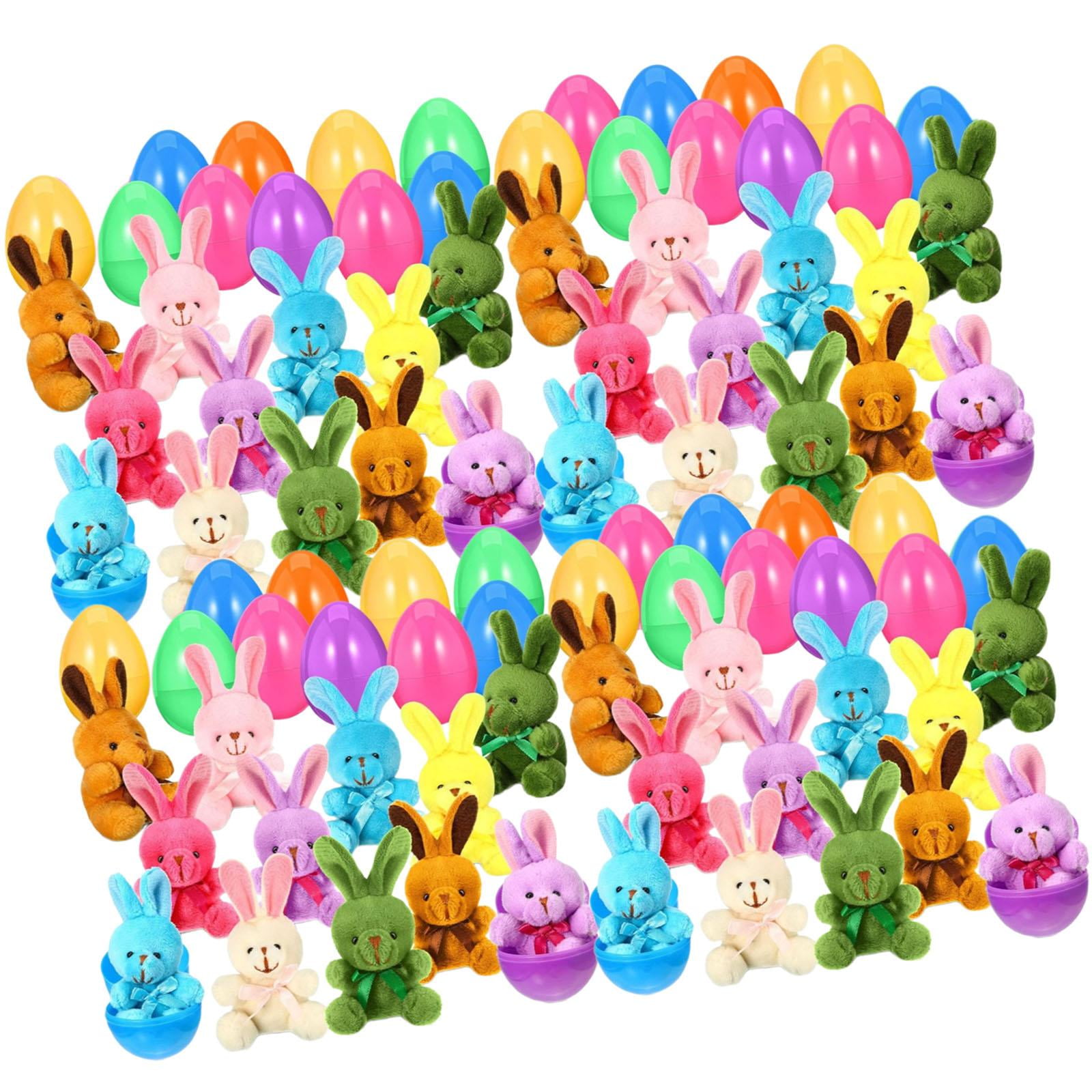 Tachiuwa Prefilled Easter Eggs with Bunny Toys Basket Fillers Doll Gift Easter Eggs Filled with Bunny Toys for Classroom Rewards 48Pcs