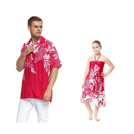 Matching Father Daughter Hawaiian Luau Cruise Outfit Shirt Dress Indri Pink Men 3XL Girl