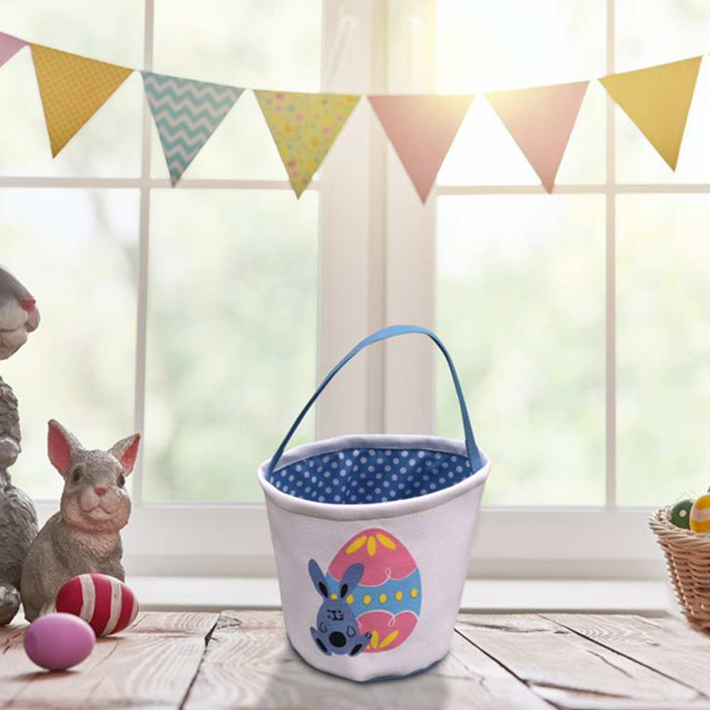 Movsou Easter Bunny Basket Bags for Kids Canvas Eggs Hunt Bag Rabbit Easter Basket for Kids Easter Hunting Blue - image 3 of 6