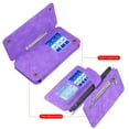 thumbnail image 4 of For Apple iPhone 14 Pro Max (6.7") Wallet Magnetic Detachable Zipper Pocket Leather Flip Pouch 7 Credit Card Slots Case Cover fit iPhone 14 Pro Max - Purple, 4 of 7