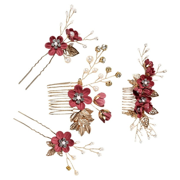Sonducket 4 piezas de peinetas de flores para boda, conjunto de tocados de decoración, tocado elegante elegante para niñas, hermoso tocado de Type3 NO3
