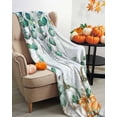 thumbnail image 4 of Fall Throw Blanket for Couch Sage Green Pumpkin Soft Fleece Flannel Blankets Cozy Lightweight Blanket for Sofa Living Room Thanksgiving Autumn Decor, Retro Eucalyptus Leaves Bed Throws 50" x 60", 4 of 8