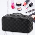 thumbnail image 4 of Bolso de maquillaje para mujer, bolso de maquillaje a cuadros de PU, para cosméticos, brochas de maquillaje, 4 of 6