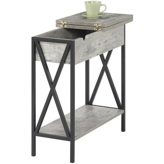 Bowery Hill Transitional Wood Electric Flip Top End Table in Gray