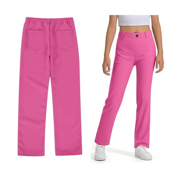 School Pants for Girls Skinny Fit Kids Dress Pants with Pockets Straight Pants Girls Pink Pants Back To School Outfits for Teen Girls Teen Clothes for Girls 11-12 Years