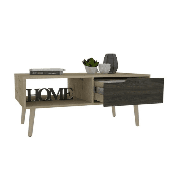 Mesa de Centro Moderna Excelsior para Sala con Cajón y Repisa Color Chocolate |Oslo