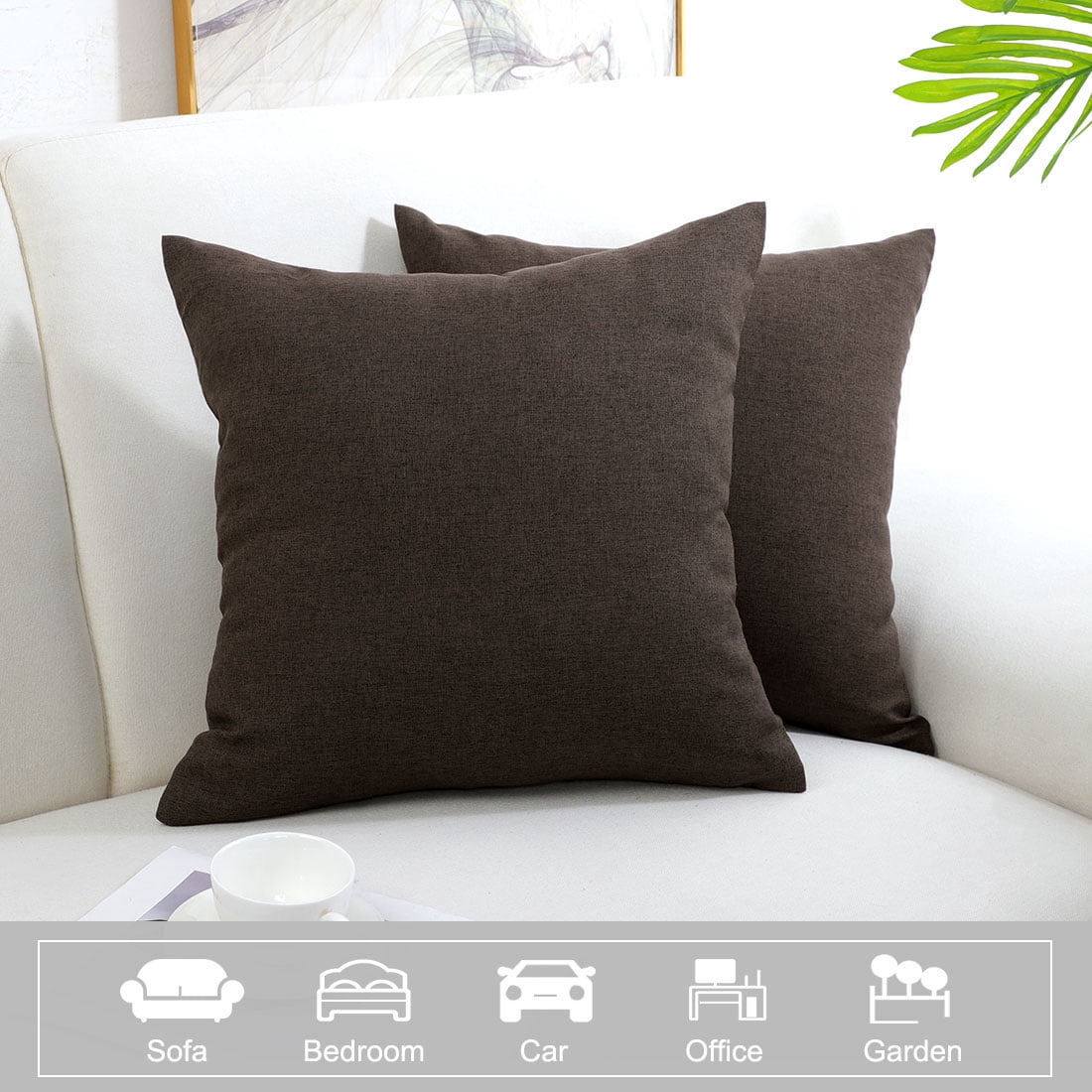 Unique Bargains 2-Pack Solid Waterproof Decorative Throw Pillow Covers Brown 18" x 18"