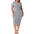 thumbnail image 2 of Vestido Bodycon de Talla Grande para Mujer Agnes Orinda, Cuello Redondo, Manga Corta, Con Abertura en la Parte Posterior, Estilo Casual, Midi, Vestido Tipo Camiseta 1X Gris, 2 of 6