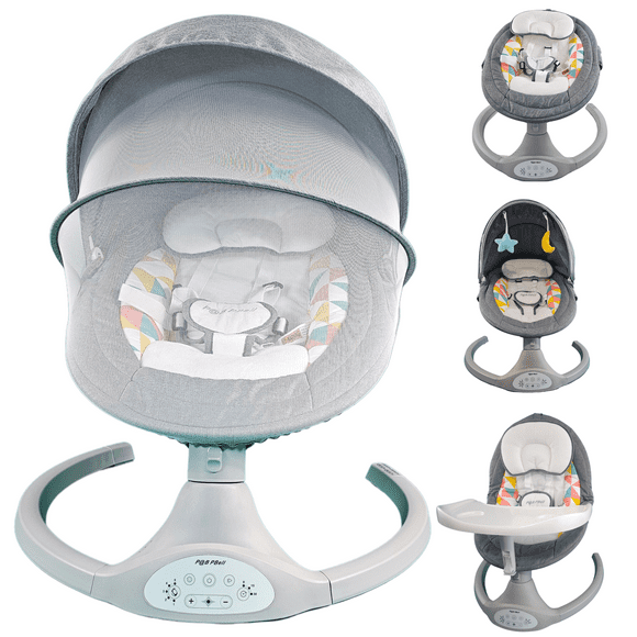 P@B PBell Baby Swing for Infants, Bluetooth Music Speaker 5 Speeds and Remote Control. Five-Point Seat Belt.  Baby Swing regulated by Innovation, Science and Economic Development Canada (ISDE).