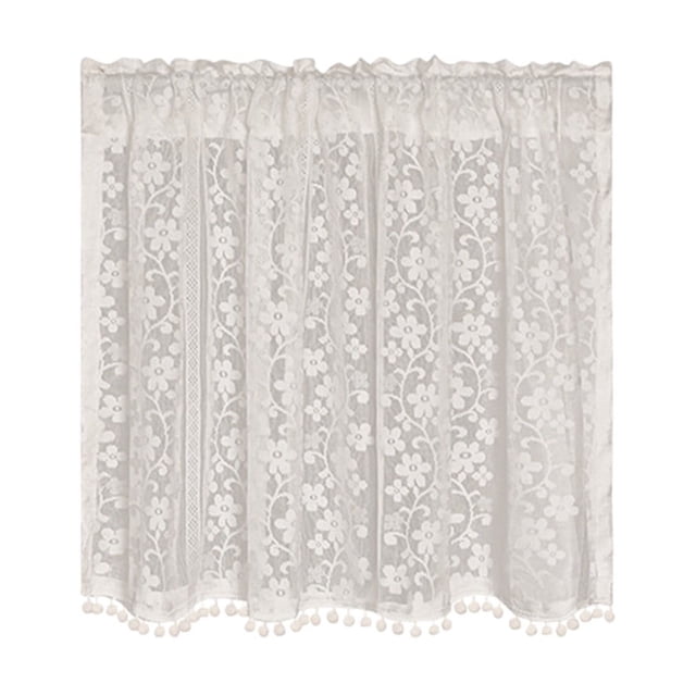 Semi Sheer Curtains Embroidered Lace Chiffon Rod Pocket Valance for Door and Window