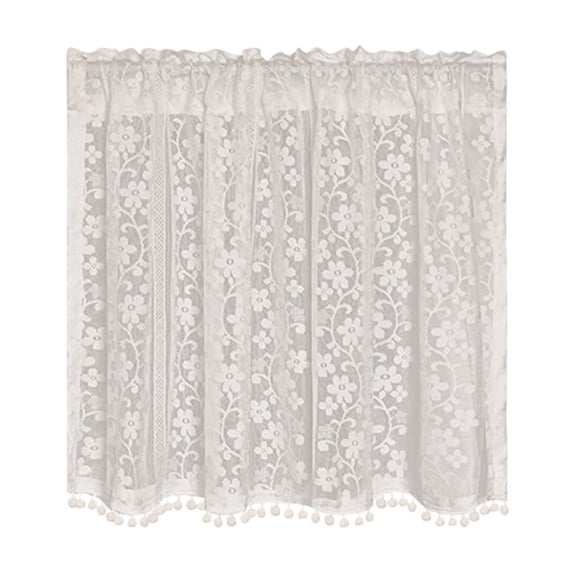 Cinvoph Semi Sheer Short Curtains Lace Cafe Curtains Voile Window Draperies Treatment for Bedroom Living Room Rod Pocket 24"x39"