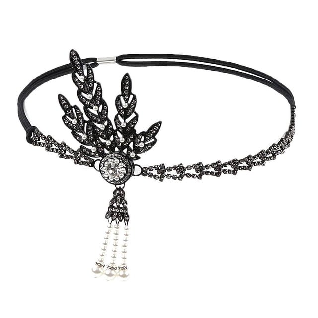 1920 Great Headband Crystal Charleston Prom nupcial - Negro, Jinwen Diadema Flapper de los años 20