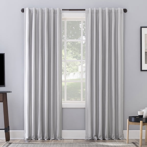 Sun Zero Evelina Faux Dupioni Silk Thermal Extreme 100% Blackout Back Tab/Rod Pocket Curtain Panel, 50"W x 63"L, Chrome Gray