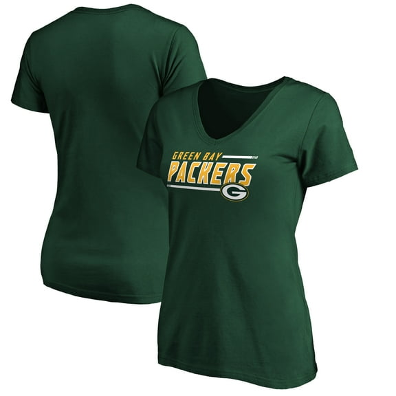 Women's Green Green Bay Packers Mascot In Bounds V-Neck T-Shirt