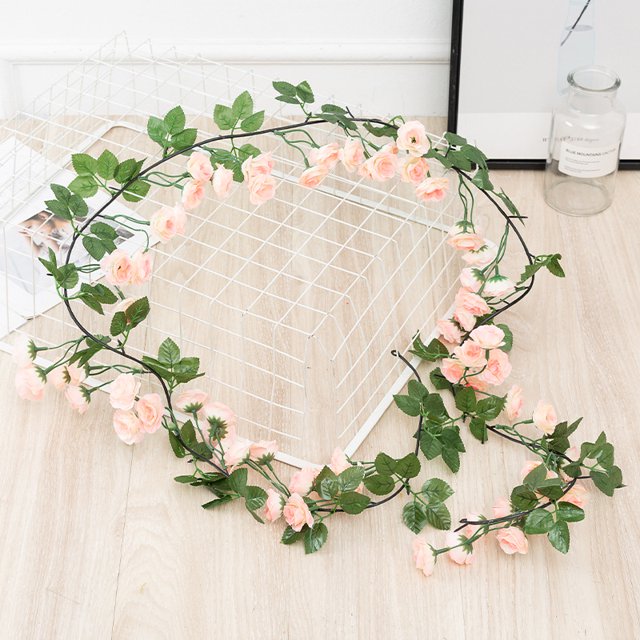 Guirnalda de flores falsa rosa 69 cabezas flor artificial colgante rosa hiedra