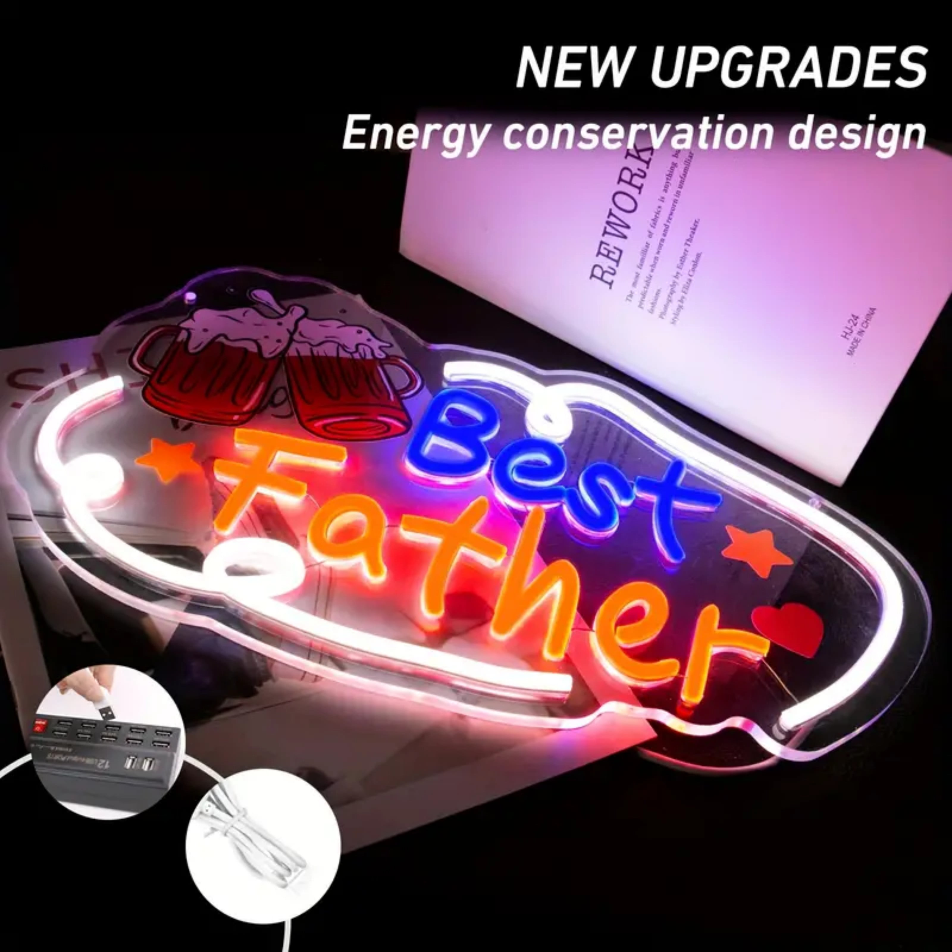 UPONRAY Best Father Neon Signs, 15.7"*9" Dimmable & USB-Powered LED Neon Light, Stylish Wall Decor as gifts for Father's Day, Father's Birthday