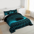thumbnail image 3 of Feelyou Futuristic Geometric Teens Bedding Comforter Set, Black Cyan Square Spiral Twin Comforter Sets, Rectangle Abstract Reversible Bedding Set, Super Cozy Room Decor, 2-Piece, 3 of 8