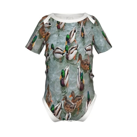 

Xecao Mallard Ducks Swimming Pattern Baby Climbing Bodysuit Short Sleeve Onesie Unisex 0-12 Months Baby Shirt Newborn Outfits Crotch snap design-12 Months