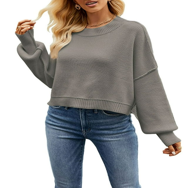 MesaSe Femmes Tricot Pull à Manches Longues Col Rond Solide Pull-Over Chaud