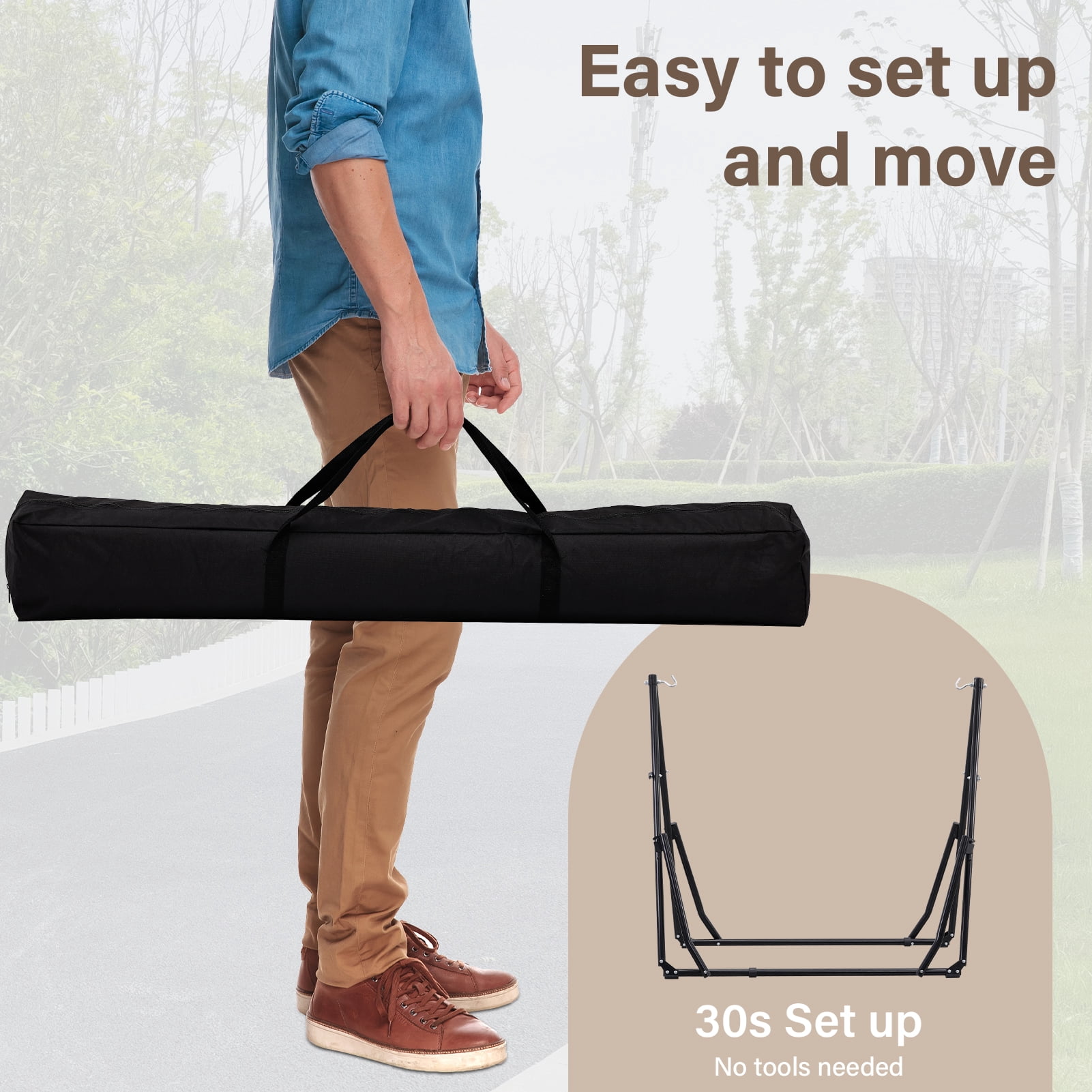 Ainfox 2 in 1 Hammock and Swing Chair with Stand, 550 lbs Capacity，Brown