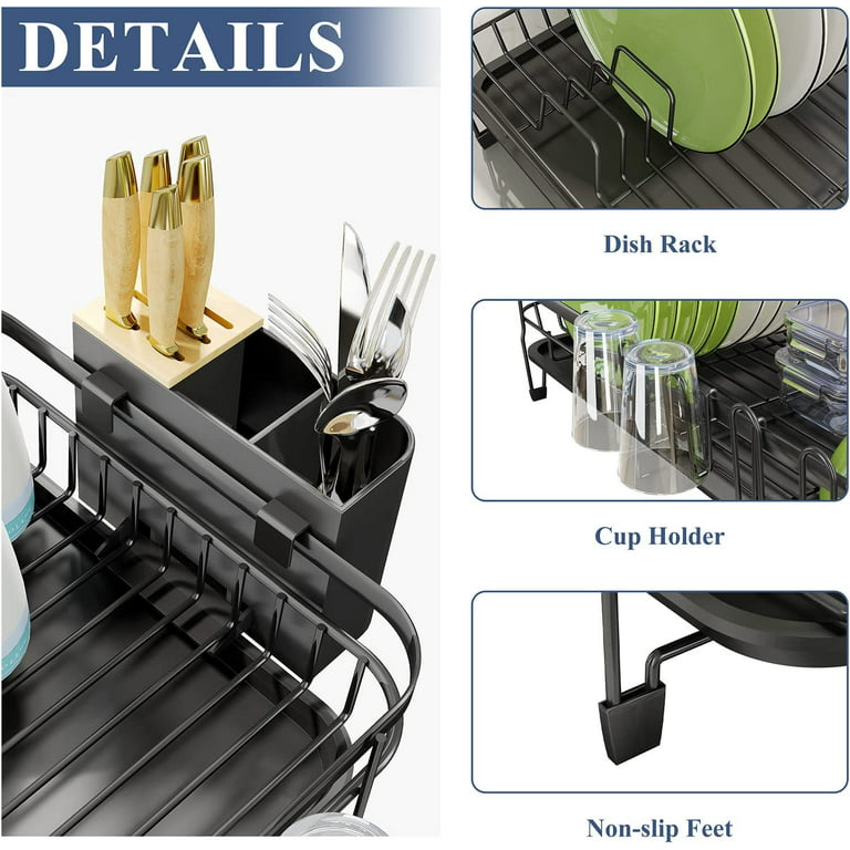 Tolobeve Large Dish Drying Rack and Dish Drainer 1 Tier Multifunctional  Dish Rack for Kitchen Counter, Black