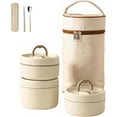 thumbnail image 1 of Portable Insulated Lunch Container Set, 4 Tier Separate Stackable Stainless Steel Lunch Container with Insulated Hot Food Bag, for Work, Camping, Picnics (White,3Set), 1 of 8