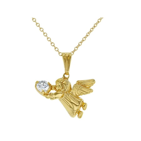 In Season Jewelry 18k Gold Plated Guardian Angel Pendant Necklace Kids Girls Children CZ 16
