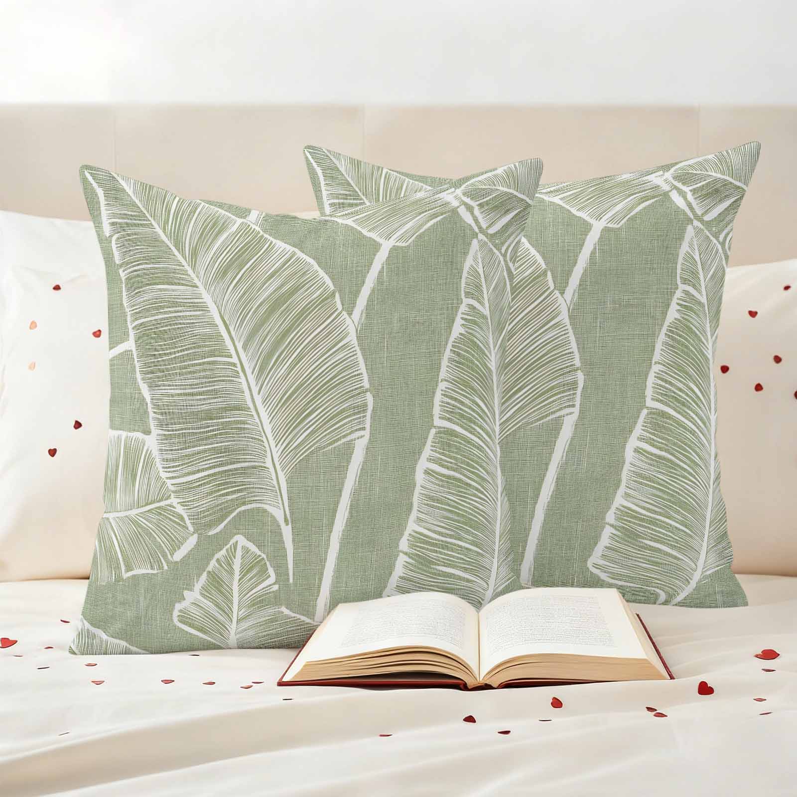 Pack of 2 Outdoor Pillow Covers,Waterproof Tropical Bloom Silhouettes Throw Pillow Covers,Green Palm Leaf Decorative Pillowcases Cushion Covers for Patio Couch Pillow Sham Protector 20x20 Inch