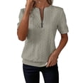 thumbnail image 2 of Hrsba Crewneck Sweatshirts for Women Quarter Zip Crew Neck Short Sleeve Soft Oversized Daily Casual Pullover Sweatshirt, 2 of 8