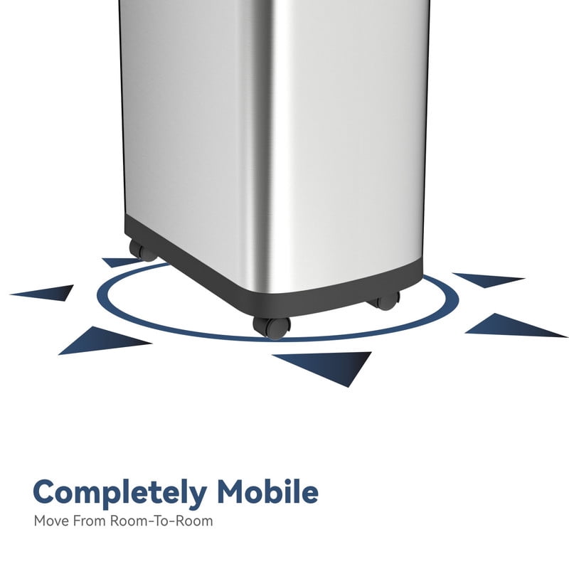 AUKTOPT 8 Gallon Motion Sensor Trash Can with Wheels, Stainless Steel Automatic Garbage Bin with Sliding Row Up Lid, Touchless Hands-Free Soft-Close, Silver