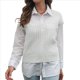 thumbnail image 3 of Suéter de Cuello en V para Mujer, Chaleco de Punto Acanalado, Informal, con Mangas , Corte Holgado, Ropa de Otoño. M, 3 of 10