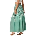 thumbnail image 4 of LWavelet Women Patchwork Floral Print Tiered Maxi Skirt Elastic Waist With Pockets Casual Long Skirt Green M, 4 of 6