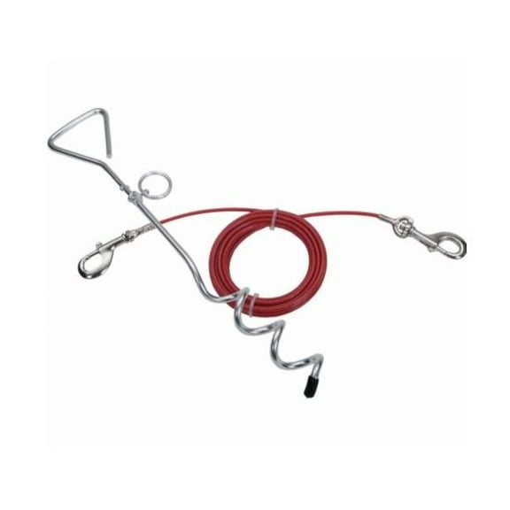 Retriever Dog Spiral Stake and Tie Out Cable 89010 Q RED15 - Up to 80lb Capacity