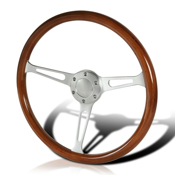Spec-D Tuning 370mm 14.5 Inch Polished Wooden Steel Style Wood Classic Steering Wheel 2" Deep with Horn Button