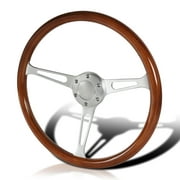 Spec-D Tuning Polished 370mm 14.5 Inch Wooden Steel Style Wood Classic Steering Wheel 2" Deep with Horn Button