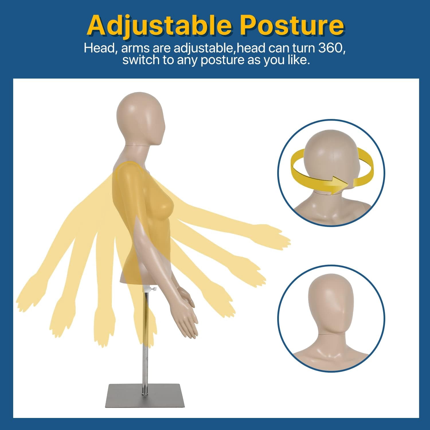 Female Mannequin 39-56 inch Adjustable Mannequin Torso Dress Form Model Sewing Manikin Detachable Mannequin Stand w/Metal Base