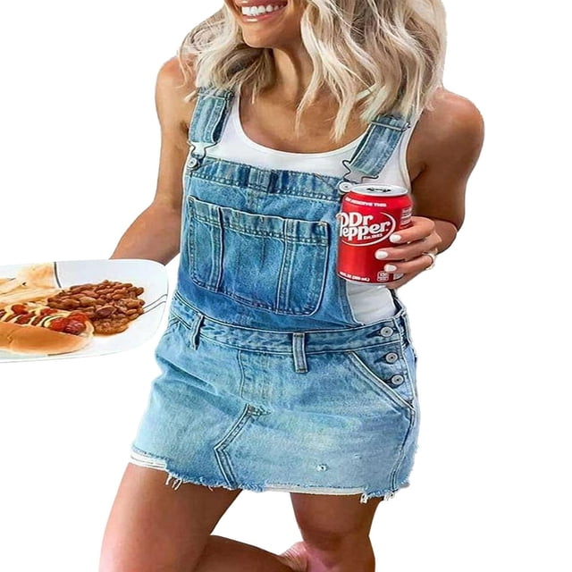 EIMELI Robe Salopette en Denim pour Femmes à Bretelles Réglables, Imprimé Drapeau Vintage, Sans Manches, Jupe à Bretelles avec Poches
